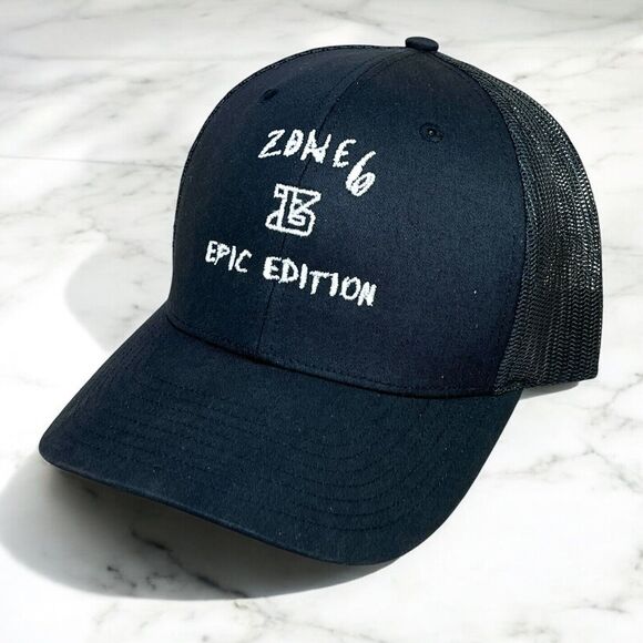 Zone 6 Epic Edition Black Embroidered Trucker Hat Mens Cap Mesh - Richardson 112 - Picture 1 of 15